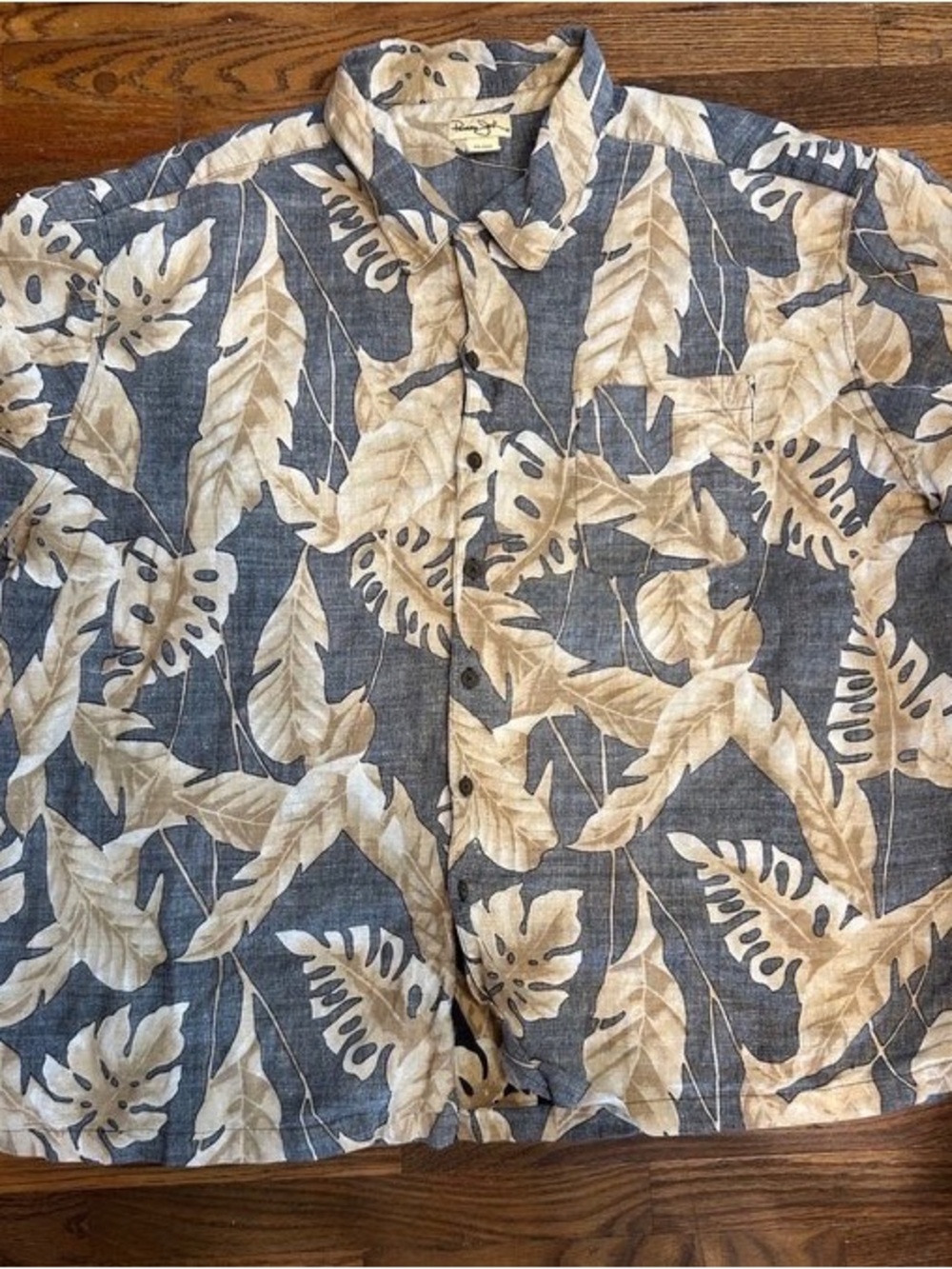 Panama Jack Blue and Beige Leaf Print Button-Down Shirt